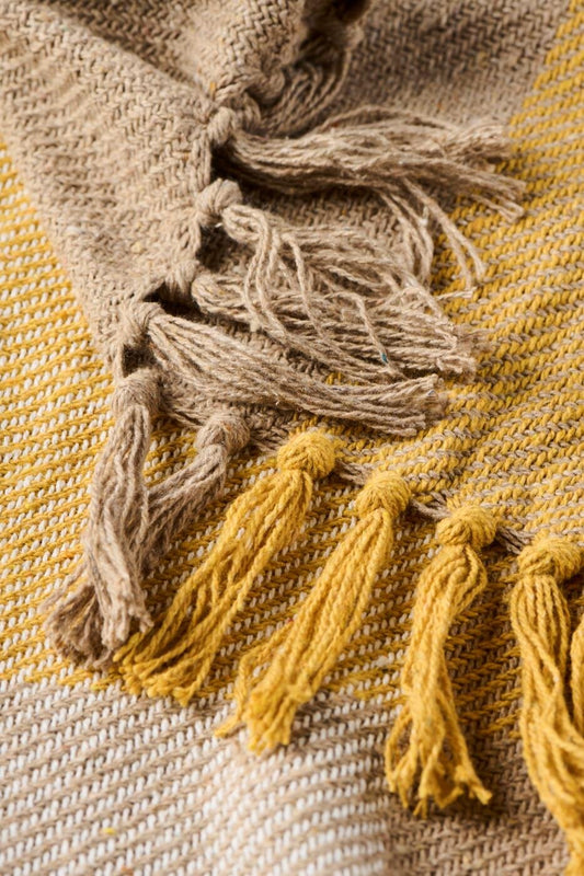 Ib Laursen Torkkupeitto beige-keltainen ruutu 130x160cm