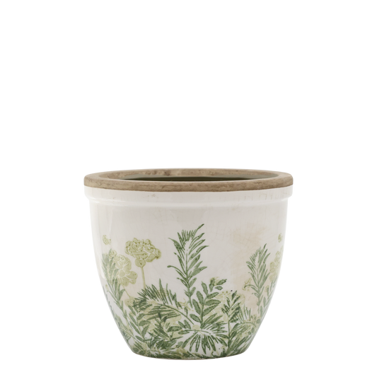 Laval-kukkaruukku kukkakuviolla 13x15 cm vihreä/kerma