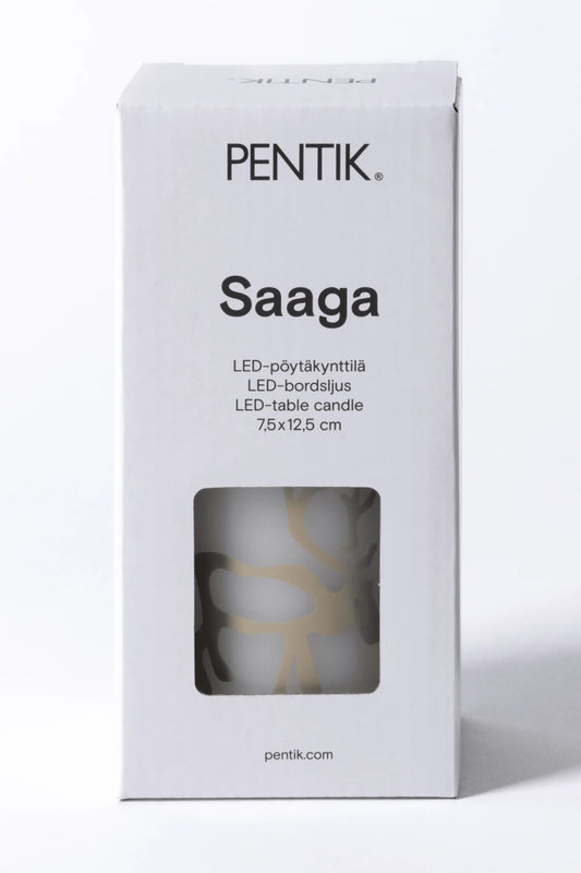 Pentik Saaga Led-kynttilä valko/ruskea 7,5x12,5cm