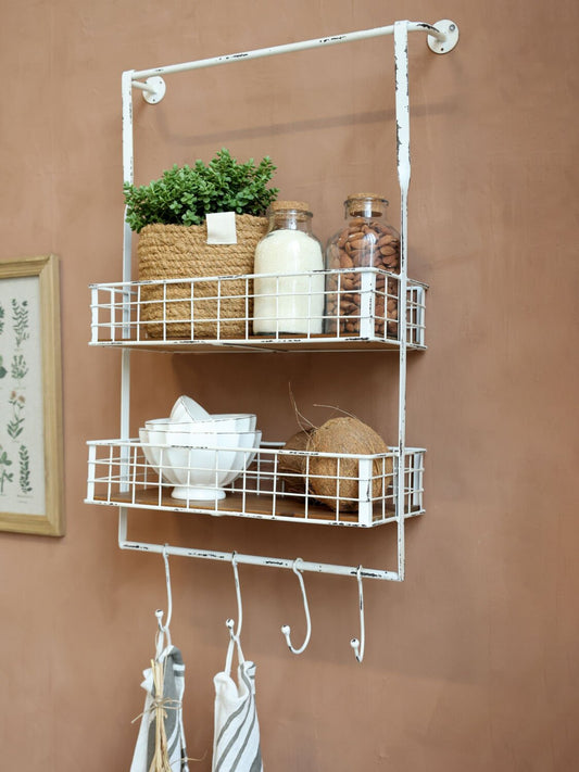 Chic Antique metalli Hylly koukuilla antiikkikerma