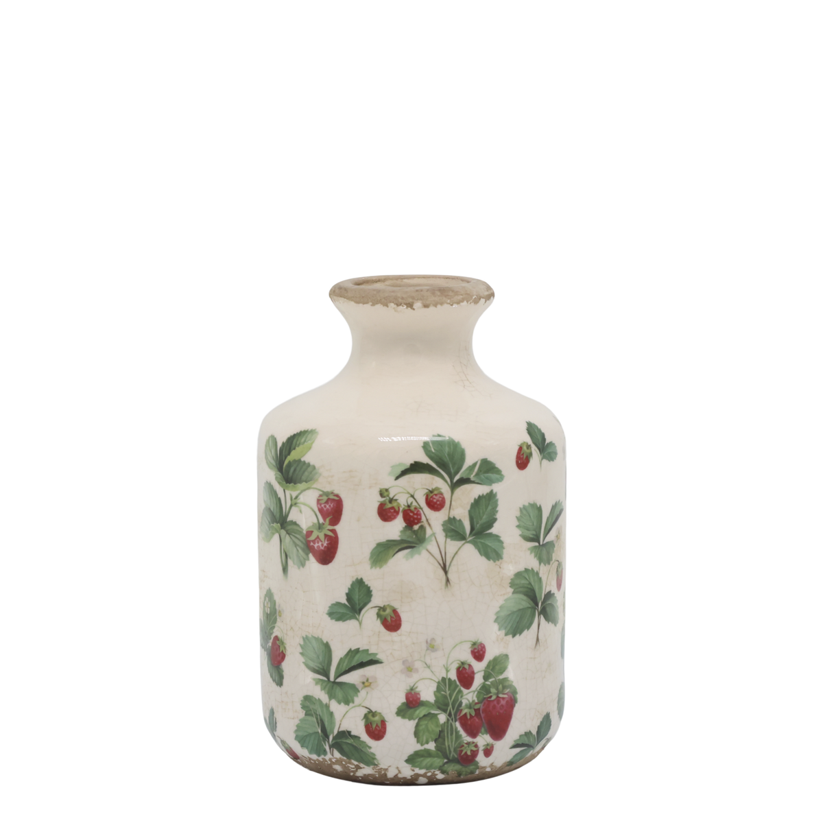 Chic Antique Maljakkopullo mansikoilla 17,5x11 cm kermanvärinen