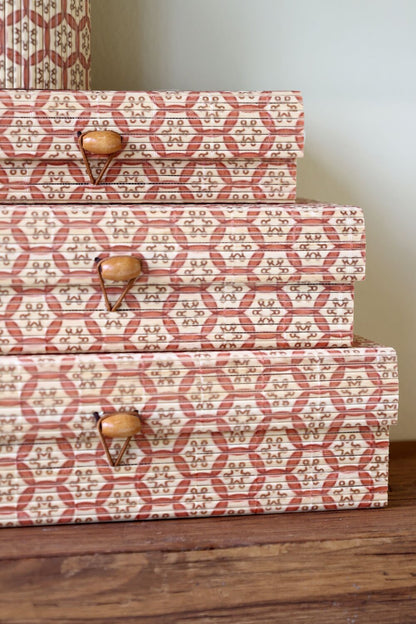 Amilly Box bambua, 3 kpl:n setti korallinpunainen ja vaalean luonnonvärinen